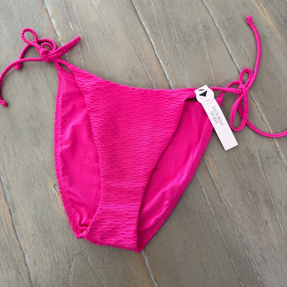 Victoria's Secret Hot Pink Textured Tie-Side Bikini Bottom cheeky